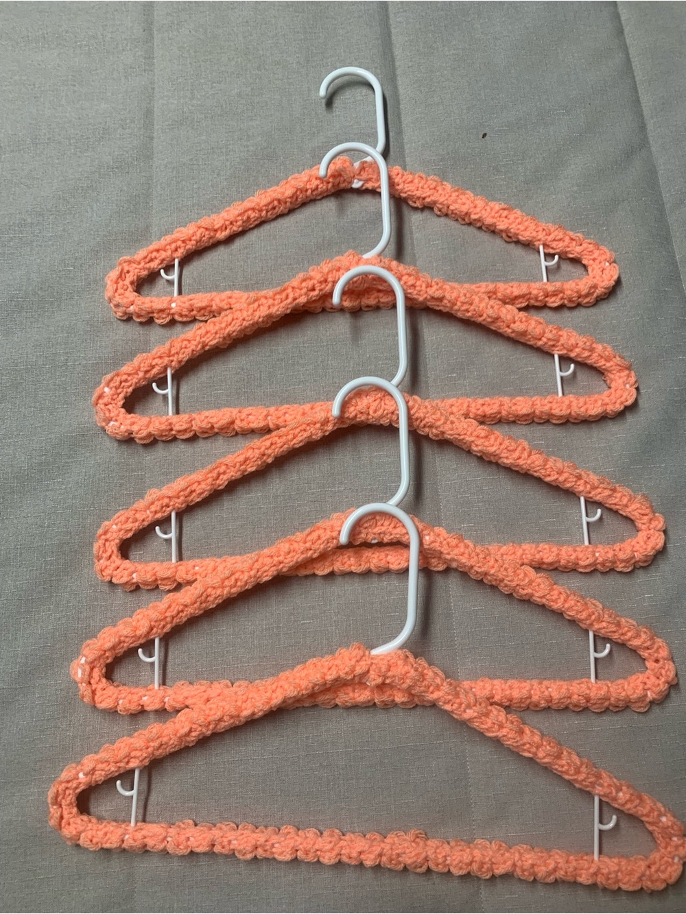 Hand Crafted Peach-Orange Non-Slip Crochet Closet Hangers - Set of 5